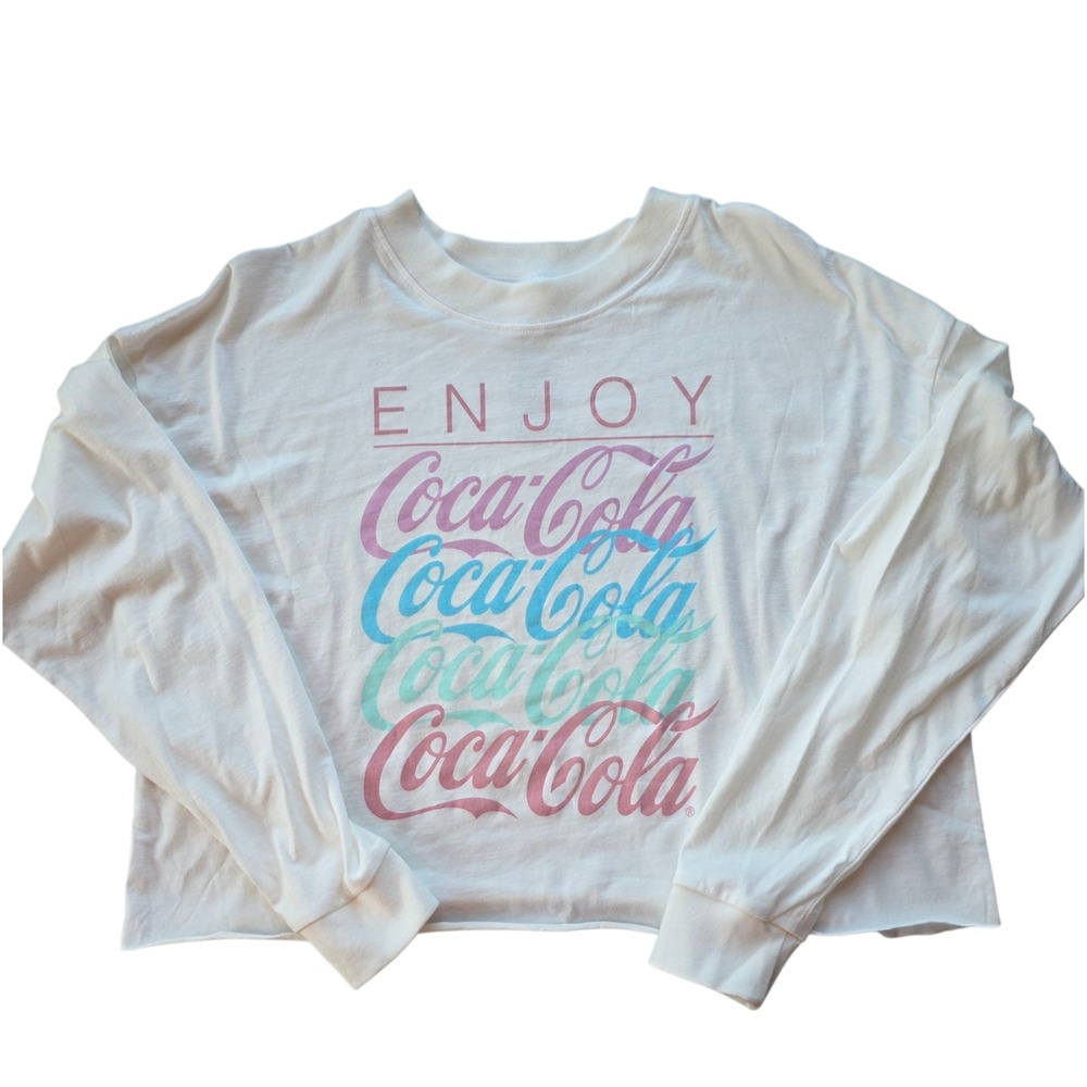 Coca Cola longsleeve Womens Cropped M  Print Multicolor‎ Classic Tshirt - (1107)